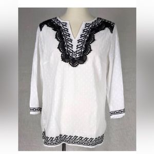 Talbots Embroidered Tunic Top Blouse